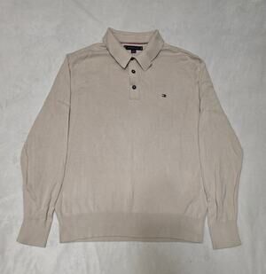 Tommy Hilfiger Men's Knit Long Sleeve Polo Sweater - Size M - Beige / Tan